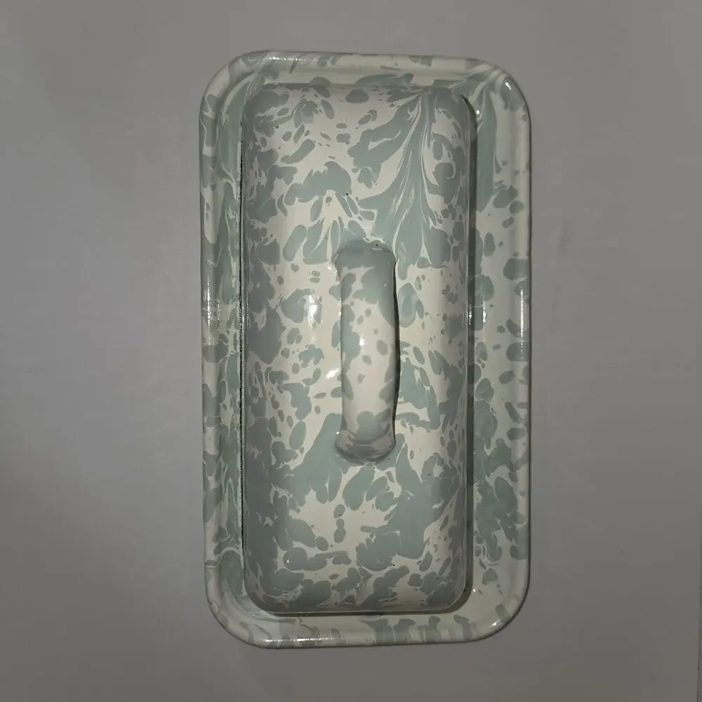 Creative Co-Op Mint Green Splatterware Enamel Covered Butter Dish Farmhouse